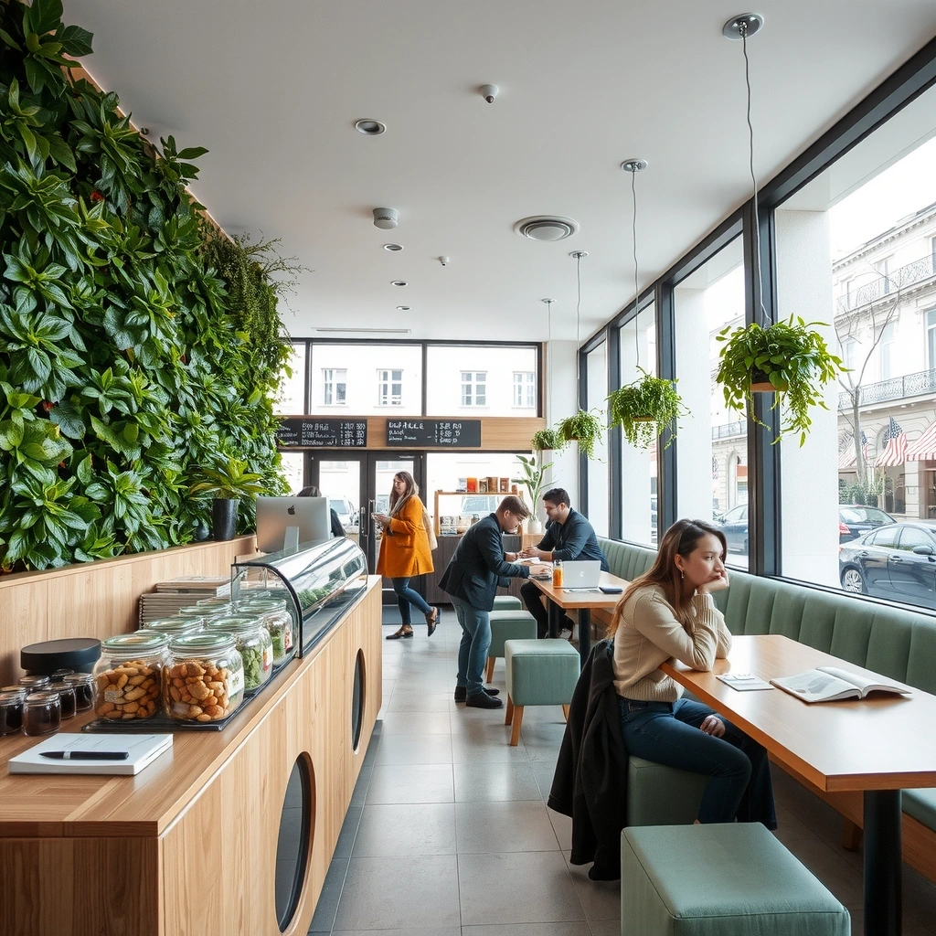 Café bio moderne avec plantas