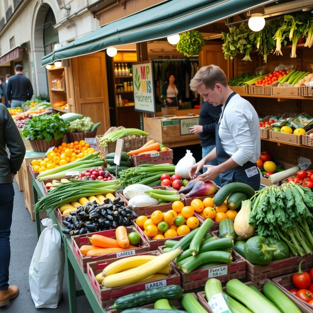 Marché bio coloré avec produits frais