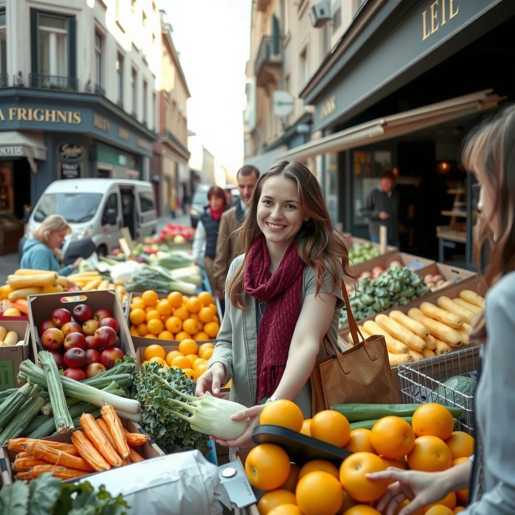 Parisien faisant ses courses au marché bio